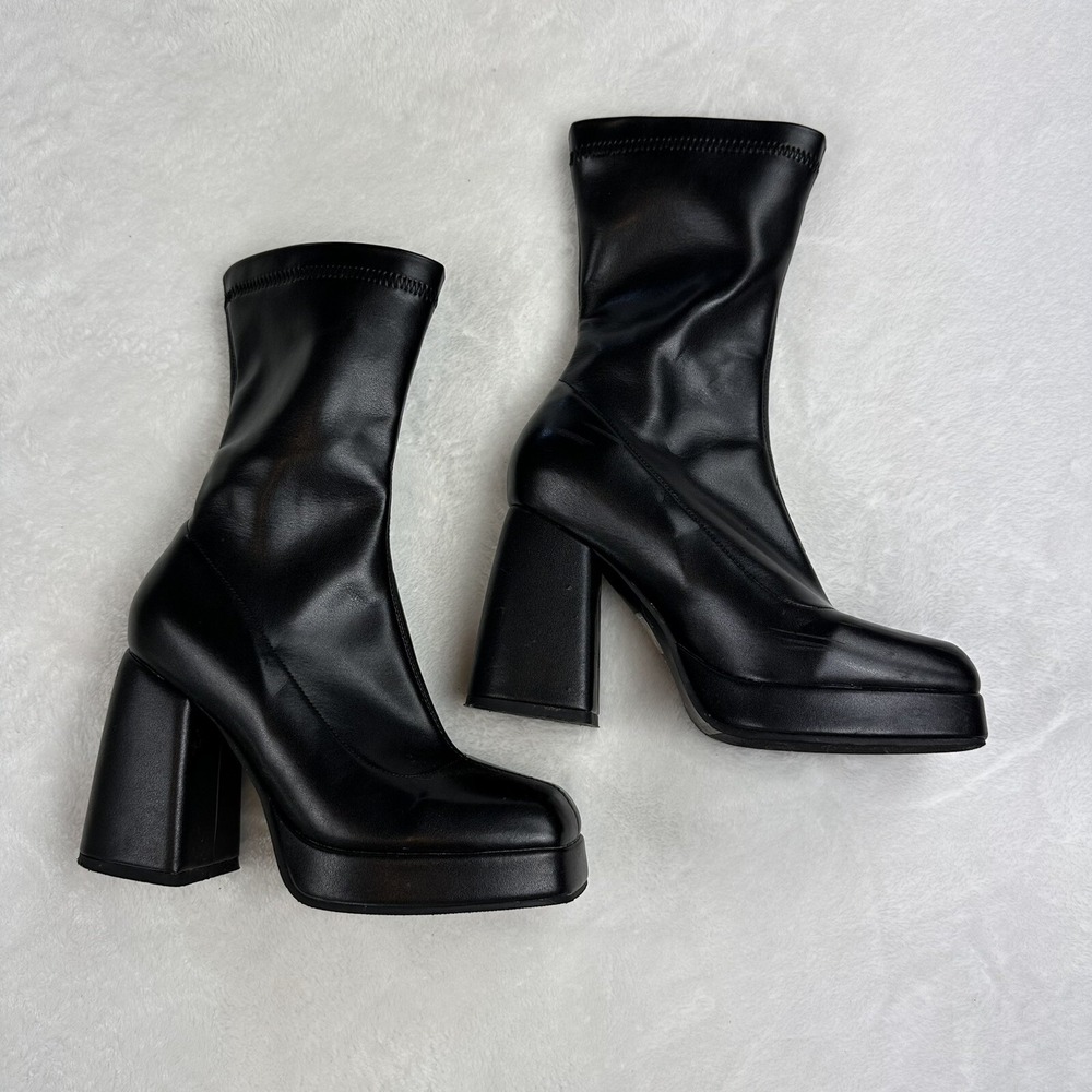 Boots Womens Size 5.5 Shoes Black Square Toe Block Heel Platform Biker Booties